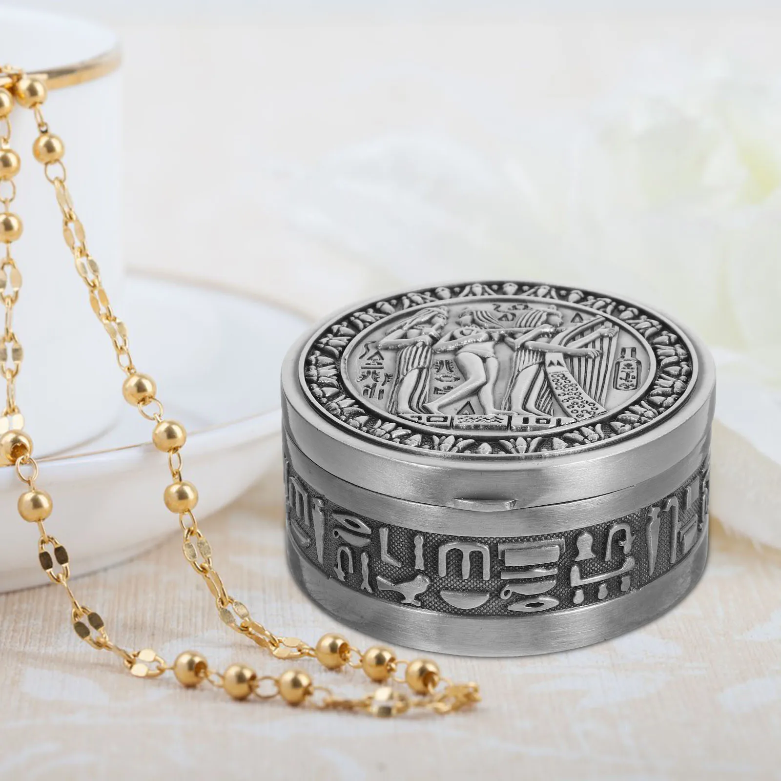 

Embossed Jewelry Box Aluminum Creative Design Small Jewelry Storage Case for Rings Earrings Necklaces Vintage Decorative