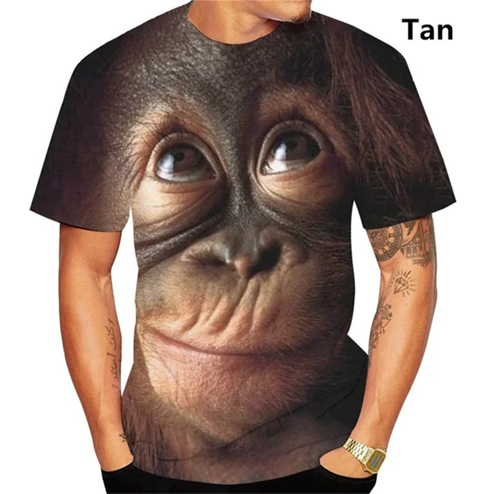 Summer comical monkey-kissing lip graphic T-shirt for men, 3D parody gorilla print T-shirt, short-sleeved top clothing