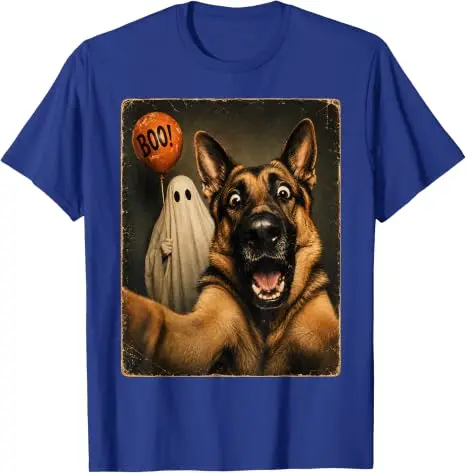 Deutscher Schäferhund Halloween Geister-Selfie Boo Hund Meme Grafik T-Shirt Y2k Gruselige Jahreszeit Hundeselfie Grafik Kleidung für Frauen Männer – Detail 13
