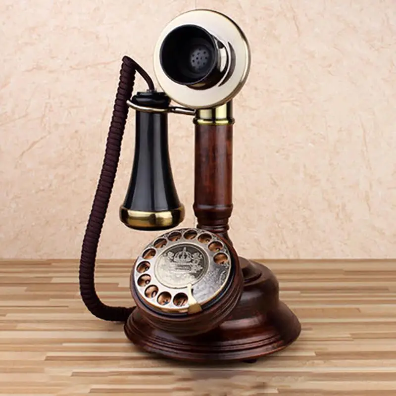 New!!! Wood Candlestick Retro Telephone Antique Phone Rotary / Button Dial,Caller ID,LCD Blue Backlit,Antique Landline Phone