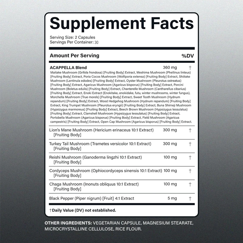 Lion Mane Mushroom Capsules Turkey Tail Lingzhi Chaga Cordyceps Supplement -60 capsules
