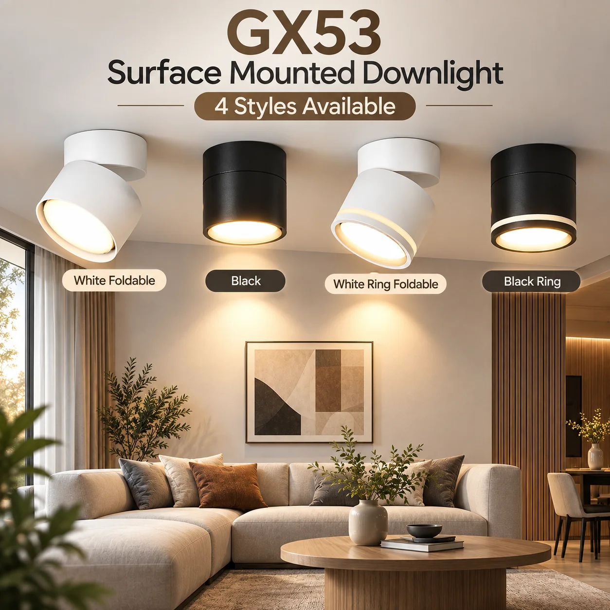 Aluminum Spot Led Ceiling Light Replaceable GX53 Bulb Spotlight Indoor Lighting for Living Room AC85-265V Foldable Down Light