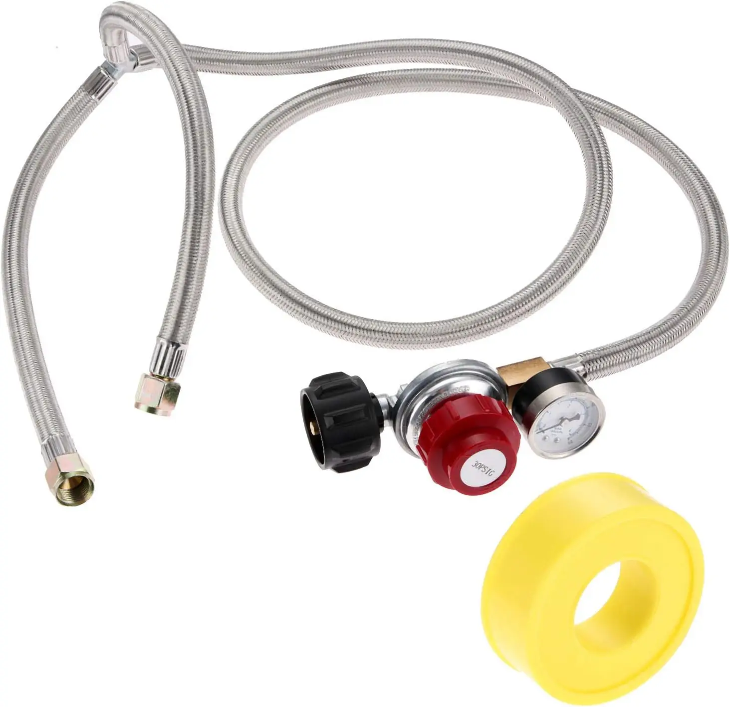 

Регулятор давления пропана для автодомов, 2 шланга для баллонов, 0-30 PSI с манометром, двойной регулятор пропана, фитинг QCC1/Type1 на 3/8 дюйма с внутренней резьбой