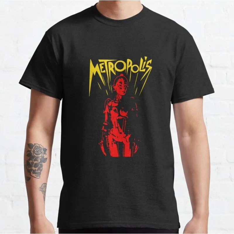 

Fritz lang Germany Silent Movie Metropolis t shirt 0316 Cyberpunk Sci-fi Robot Graphic shirt Short Sleeve All size Tee S-6XL