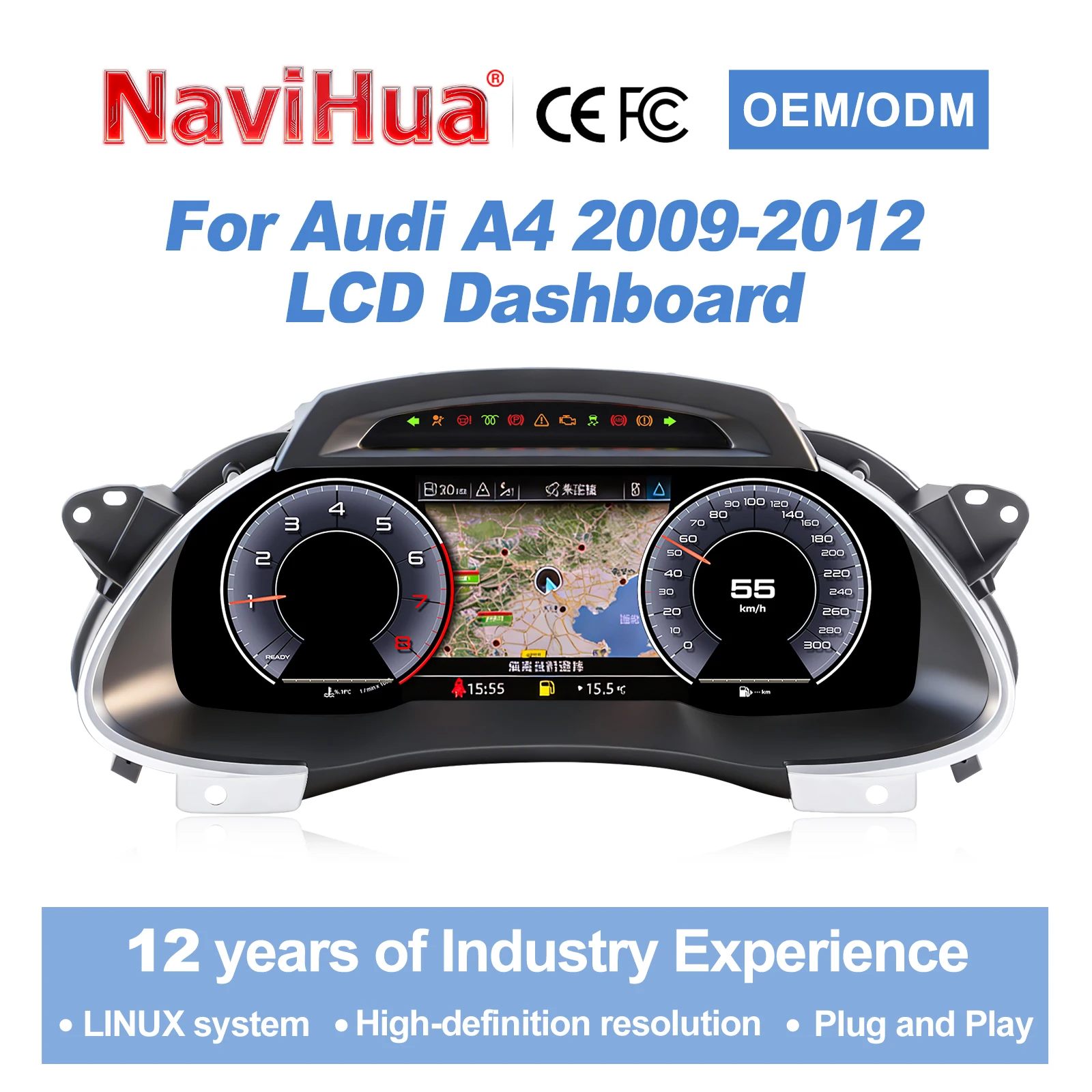 

Navihua 12.3 Inch Screen Lcd Digital Cluster Dashboard For Audi A4 2009-2012 Years Panel Speedometer Virtual Cockpit instrument