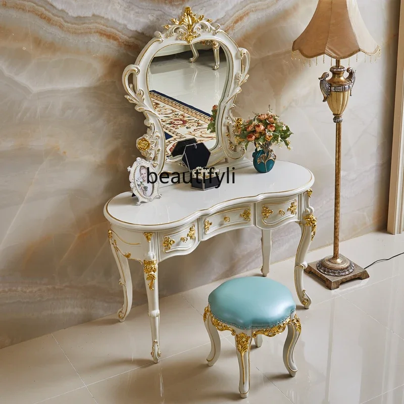 

A55 European-style all-solid wood dresser, bedroom carved gold makeup table, small apartment, makeup table
