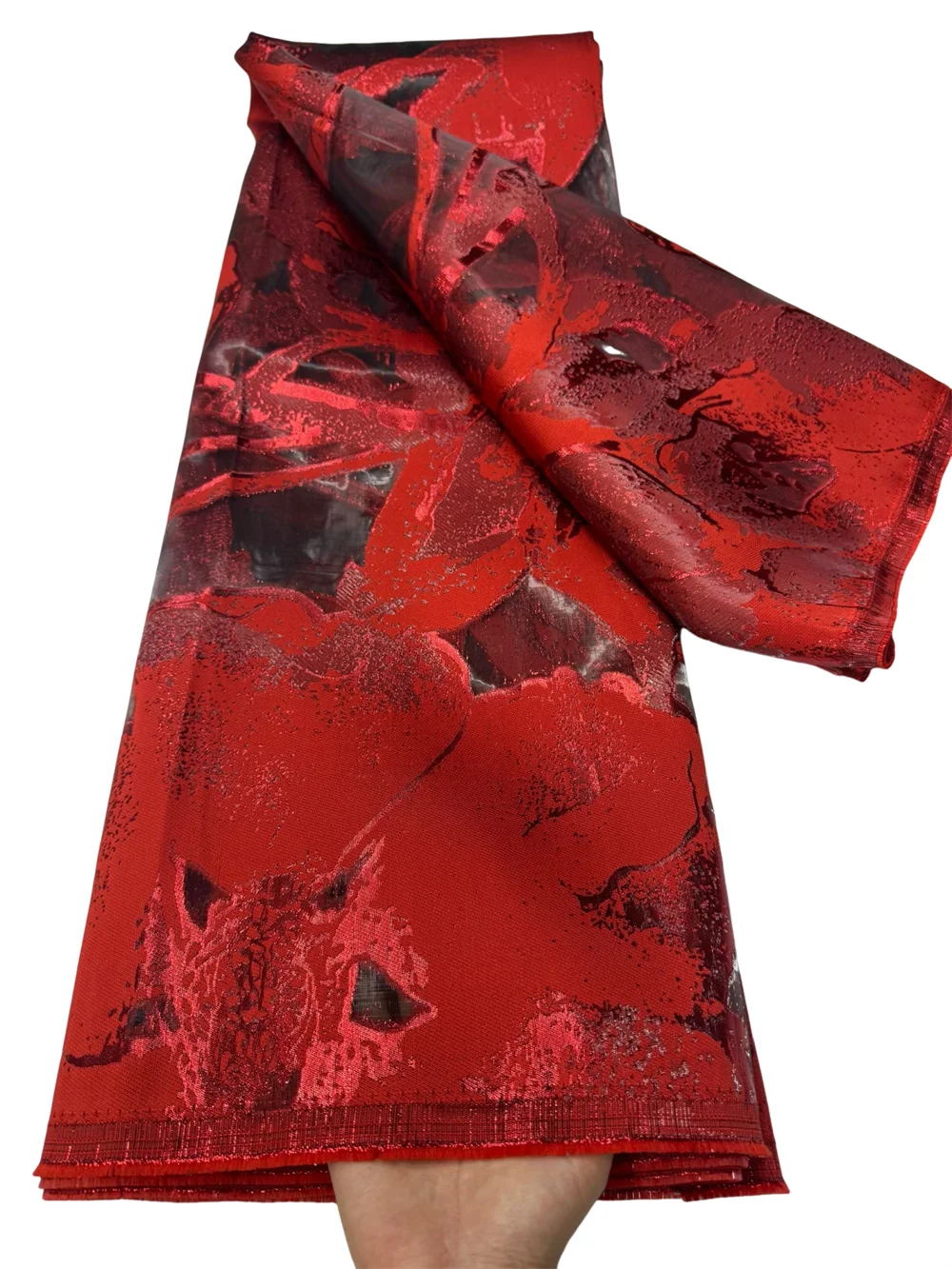 

New Red Nigerian Brocade Lace Fabric 2025 High Quality African Jacquard Gilded Lace Fabric For Sewing Luxury Midi Party Dresses