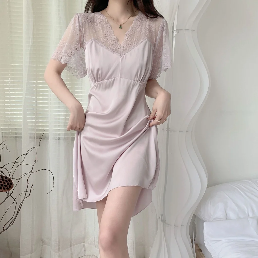 Lisacmvpnel 2023 New Style Nightdress Female Lace Sexy V-neck Hollow Out Sleepwear