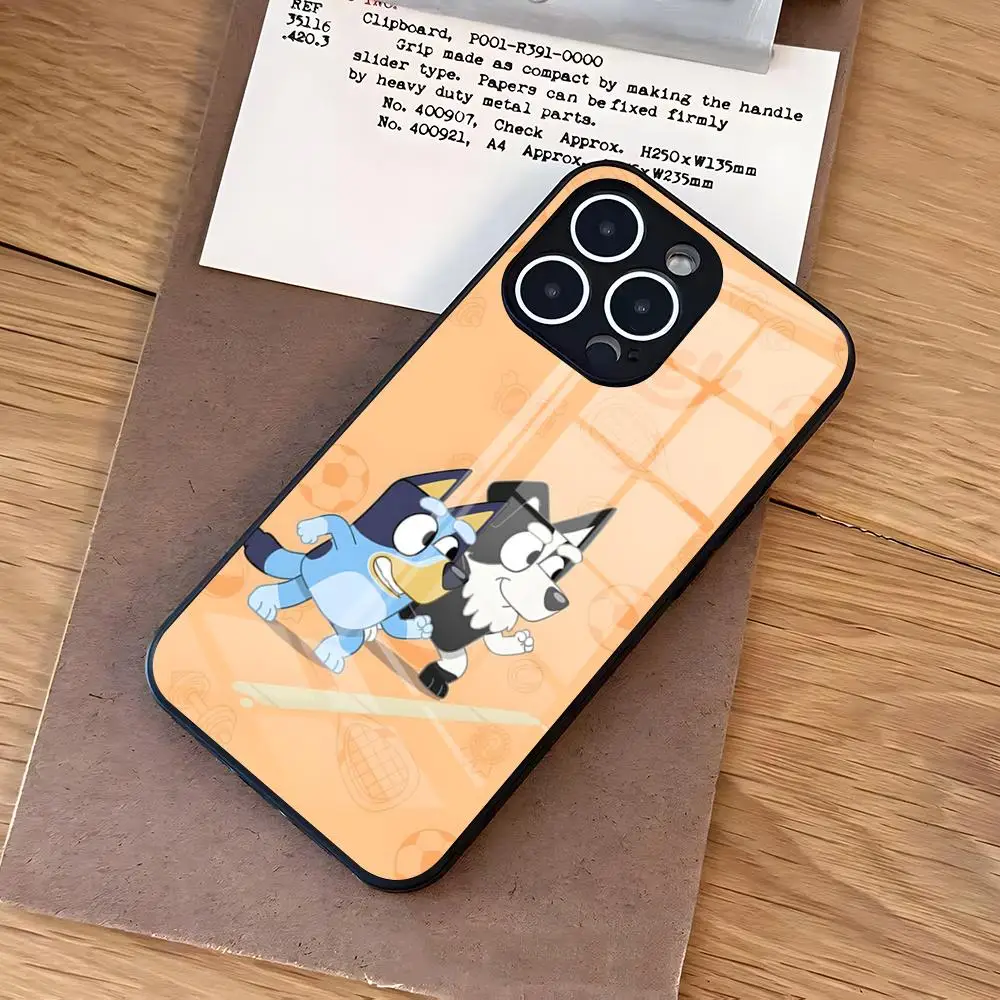 D-Dog B-Blueys Handyhülle für iPhone 17 Air 16 E Pro Max 15 14 13 Mini 12 Pro 11 Max Plus Schwarze Glasabdeckung