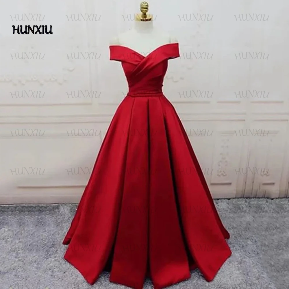 Classic V-Neck Off the Shoulder Evening Dress Women Princess with Pleat and Belt A-Line Floor Length Wedding Party Lace Up Gowns