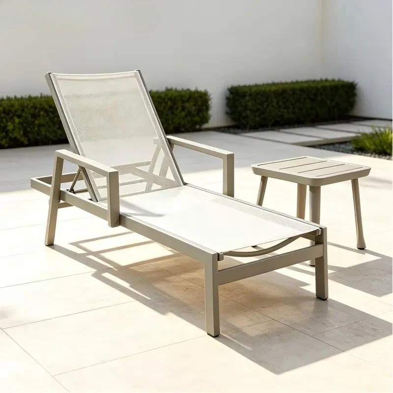 Outdoor Adjustable Lounge Chair Aluminum Frame Breathable Mesh for Garden Beaches