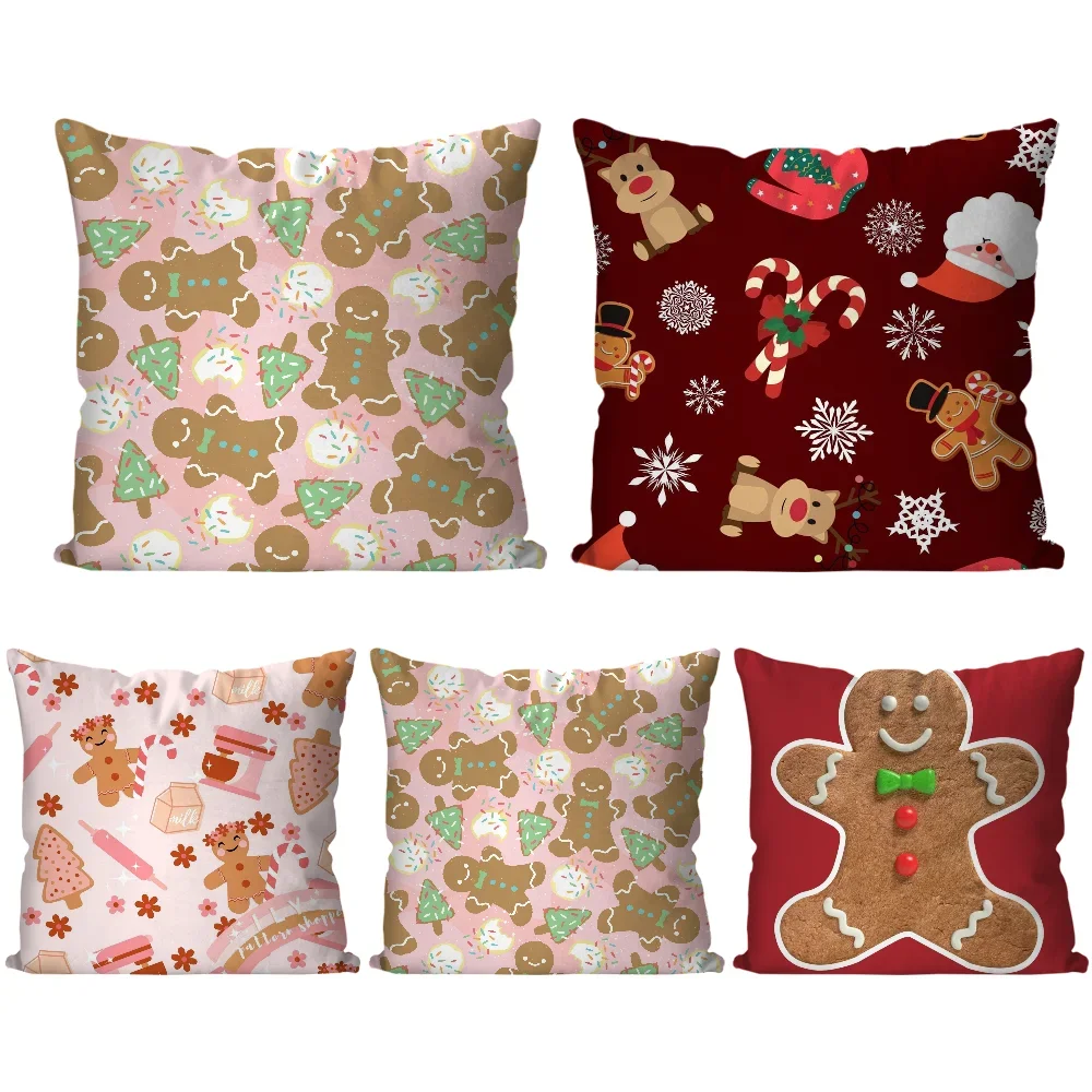 

Gingerbread Man Christmas Pillow Case Square Pillow Bedroom Sofa Leisure Comfort Cushion Car Living Room Home Decoration 40X40