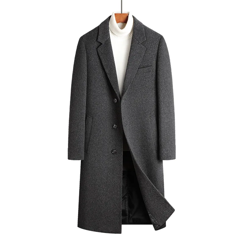 

70% Wool Autumn and Winter New Men's Woolen Coat Medium Long 90% Down Inner Liner Single Breasted Windbreaker Jacket