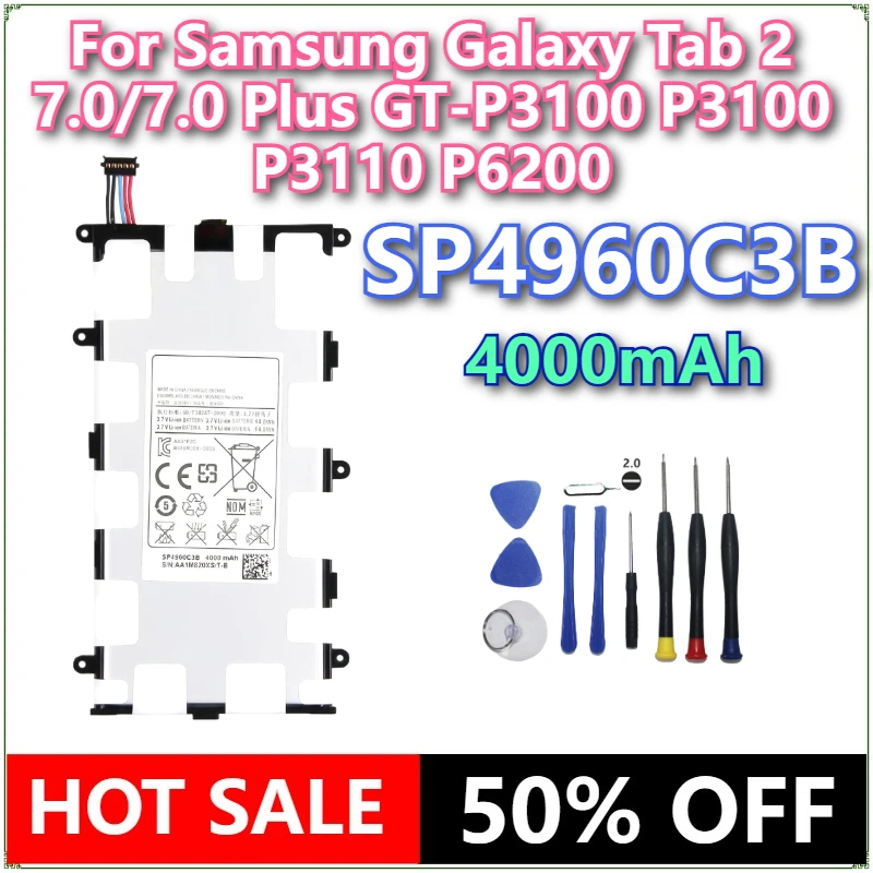 

Совершенно новый аккумулятор для планшета SP4960C3B 4000 мАч для Samsung Galaxy Tab 2 7,0/7,0 Plus GT-P3100 P3100 P3110 P6200 + инструменты
