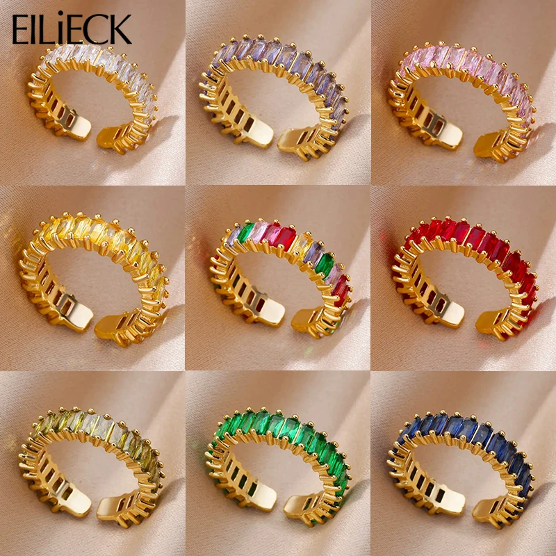 EILIECK 316L Edelstahl Luxus Zirkonia Ringe Bling Wasserdicht Schmuck Metall Öffnung Ring für Frauen Hochzeit Geschenk
