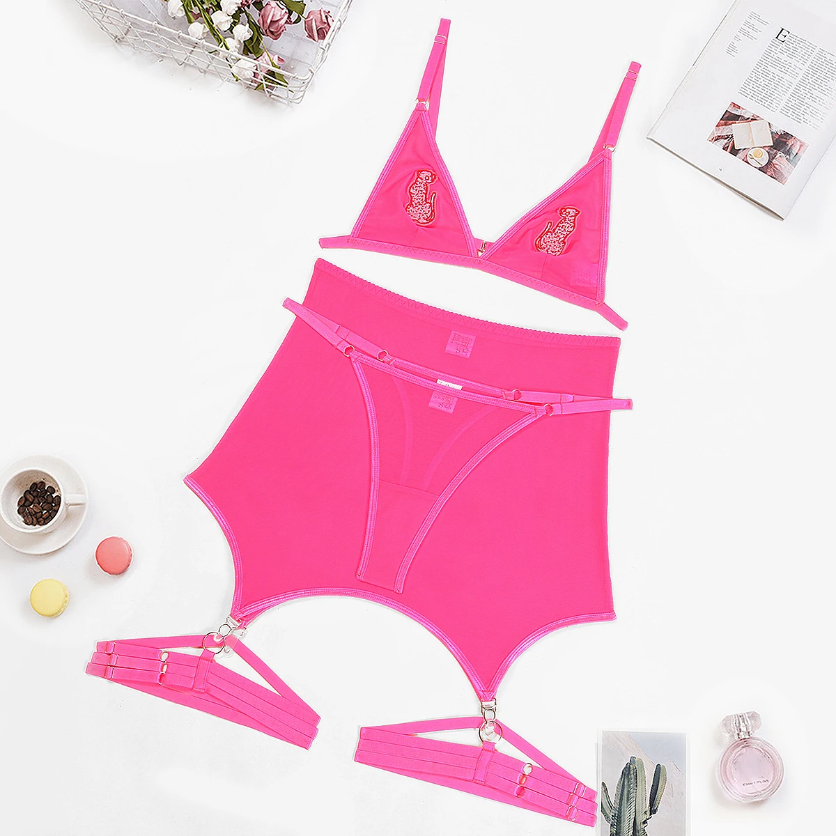 MUZISKAT comoda maglia trasparente Sexy coppa a triangolo scollata Lingerie erotica posteriore tuta a quattro pezzi Onlyfans