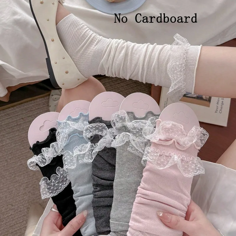 Women Fashion Leg Warmers Cotton Plain Thin Spring Summer New Cute Lace Lolita Long Socks For Women Korean Style