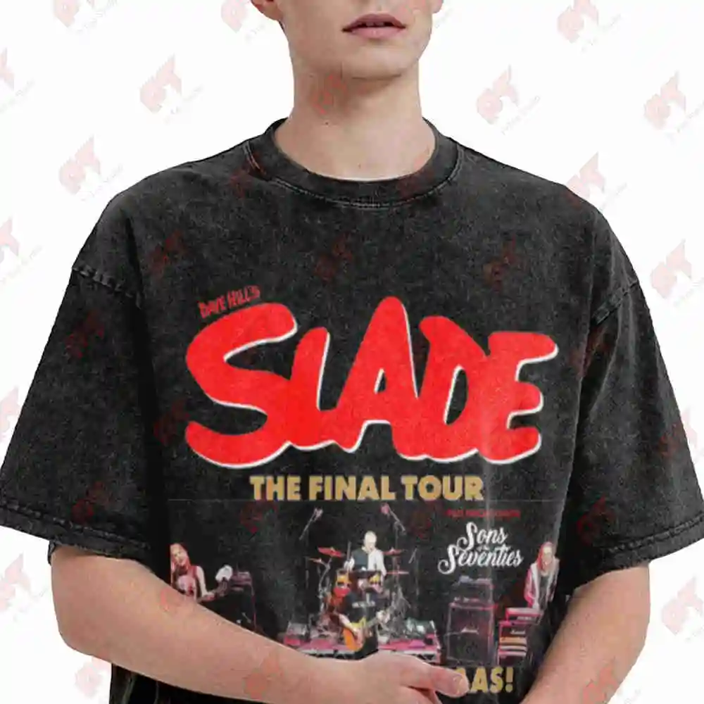 Slade Band The Final Tour Rock Vintage Washed Tee Pure Cotton T-Shirt