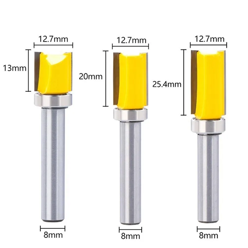 HAMPTON Milling Cutter 8mm Shank Flush Trim Router Bit With Bottom Bearing 12.7mm Blade Wood Pattern Bit Woodworking Tool