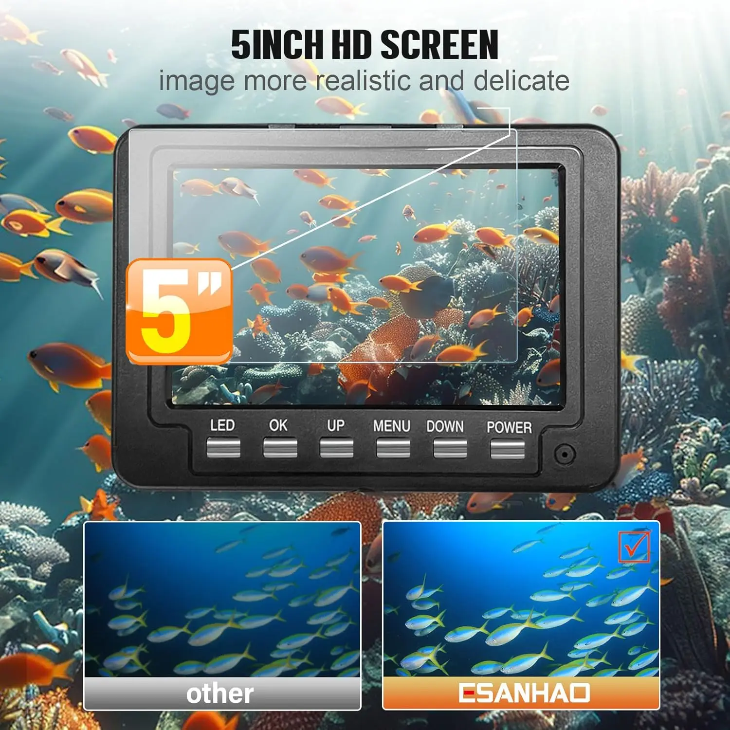 Underwater Fishing Camera - 5000mAh  Battery,12 Infrared LEDs Night Vision, USB-C Fast Charging for Ice/Boat/Freshwater Fishing