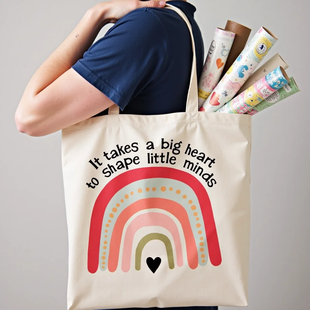 Beach Leisure Rainbow Pattern Handbag, Casual Canvas Shoulder Bag, Reusable and Foldable Storage Handbag, Picnic Activity