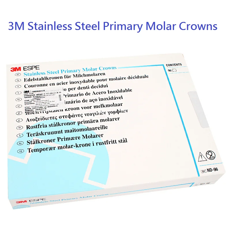 Couronnes molaires primaires en acier inoxydable pour enfants, couronnes dentaires temporaires pour enfants, 3m, 96 couronnes dentaires pour enfants, 3m