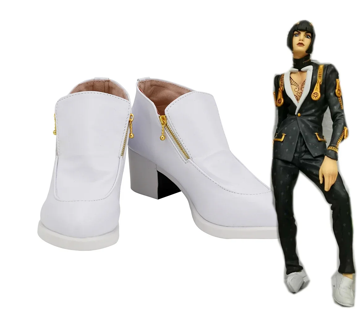 

Jojo's Bizarre Adventure Bruno Bucciarati Customized White Shoes Cosplay Boots Double Zipper for Halloween Comic-con Cosplay