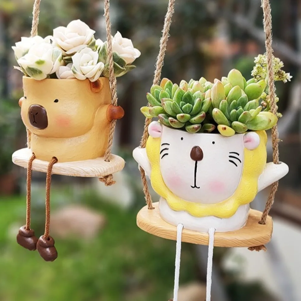 

Creative Rustic Style Swing Hanging Basket Bohemian Resin Crafts Succulent Pot Wall Mounted Unique Plant Holder Fairy Garden