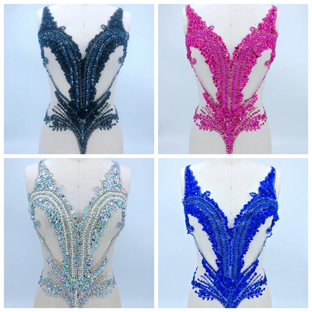 

9 Colors Luxury Beading Crystal Hole Out Accessories Profiling On Tulle Evening Dress Fabric V Neck Cocktail Dress Material