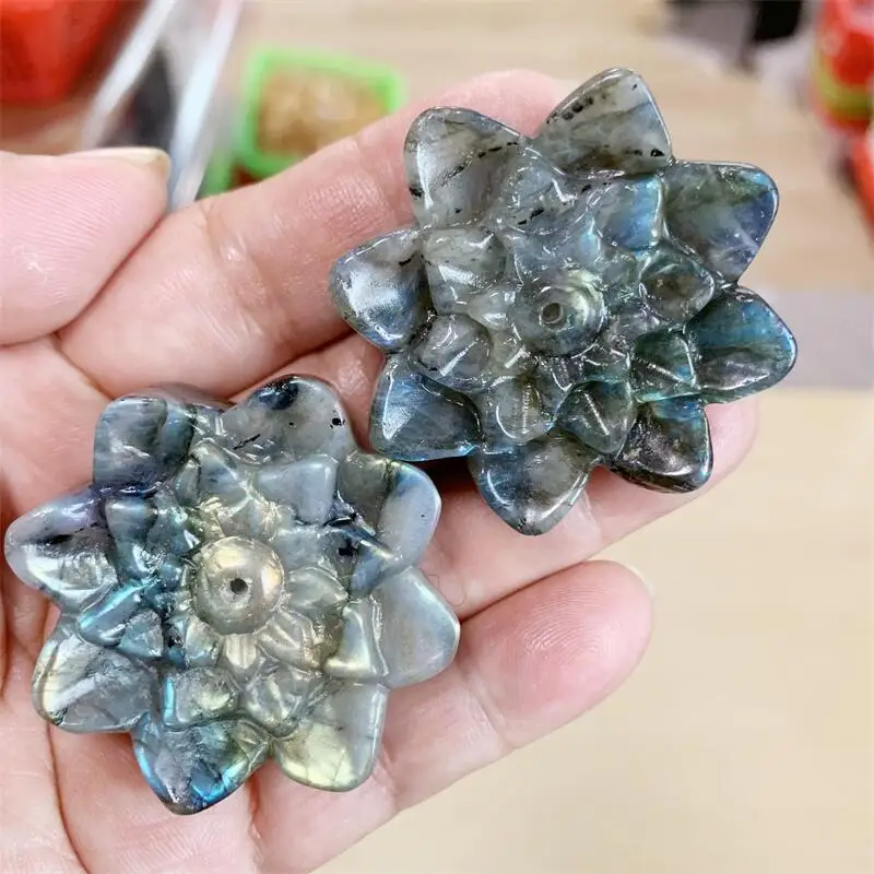 Natural Labradorite Beautiful Bauhinia Shaped Crystal Flower Stones Hand Carved  Healing Decor Stones Minerals 1pcs