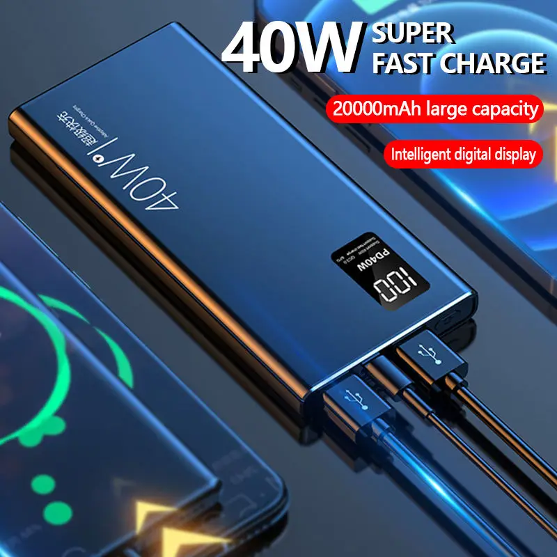 20000mAh Power Bank 40W Fast Charging External Battery For Iphone 14 11 13Promax Portable Powerbank For Xiaomi for Huawei