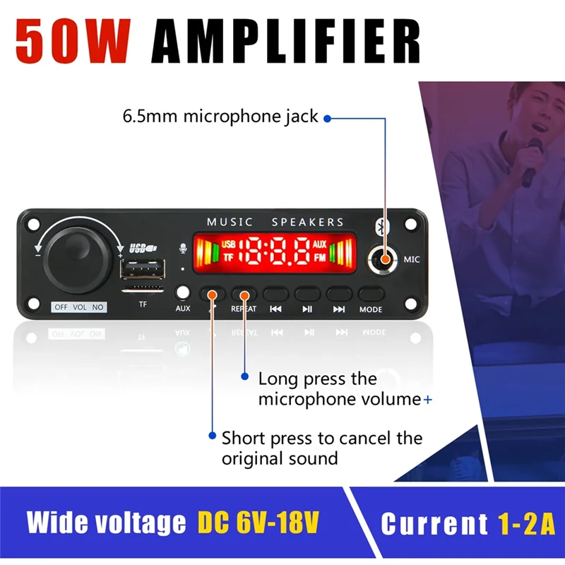 Excellent-Bluetooth 5.0 MP3 Player Decoder Board 2X 25W Bluetooth Decoder Board For Car Audio Playback With Bluetooth Microphone