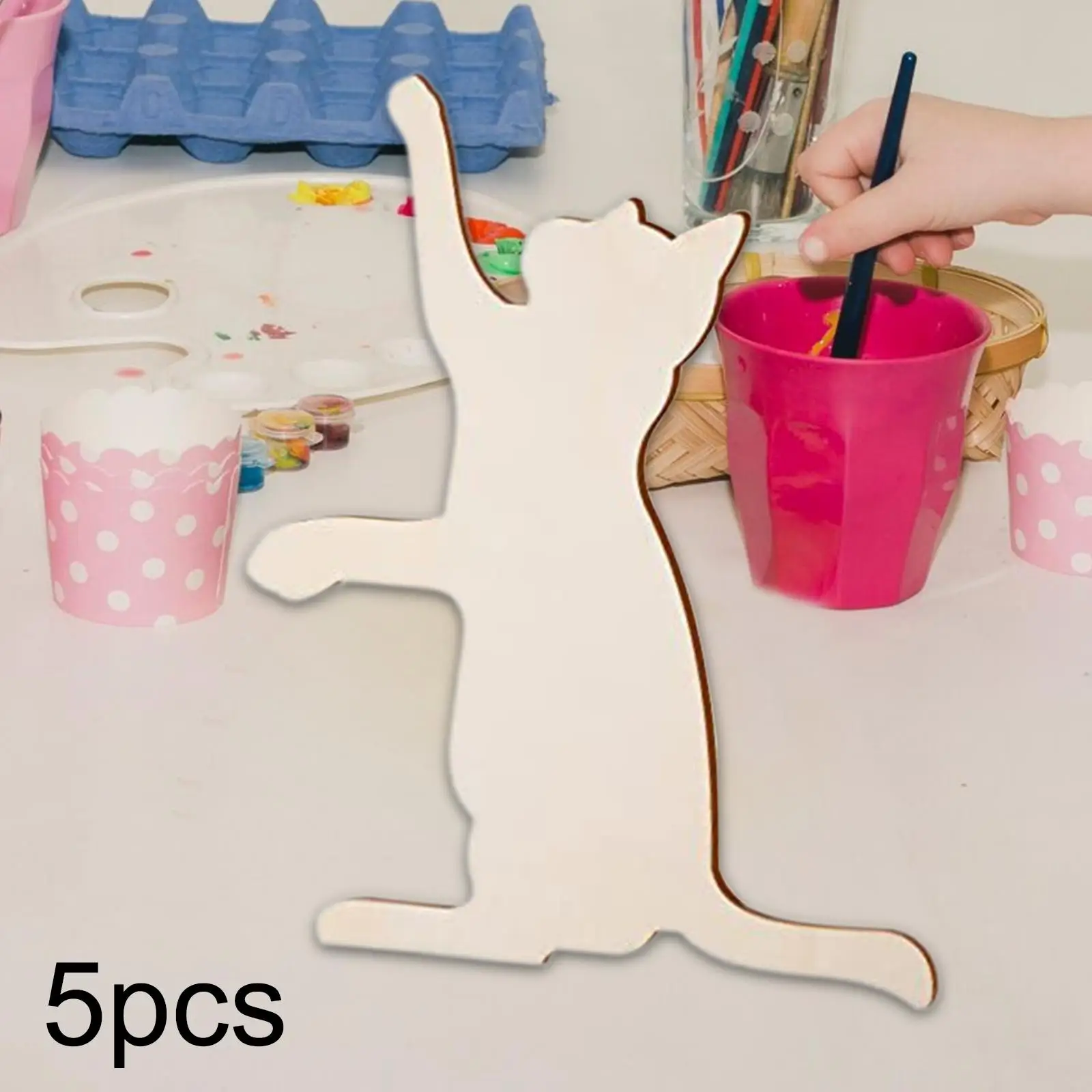 5x Wood Cat Cutouts Ornaments for DIY Craft Art Project Party Favor Supplies