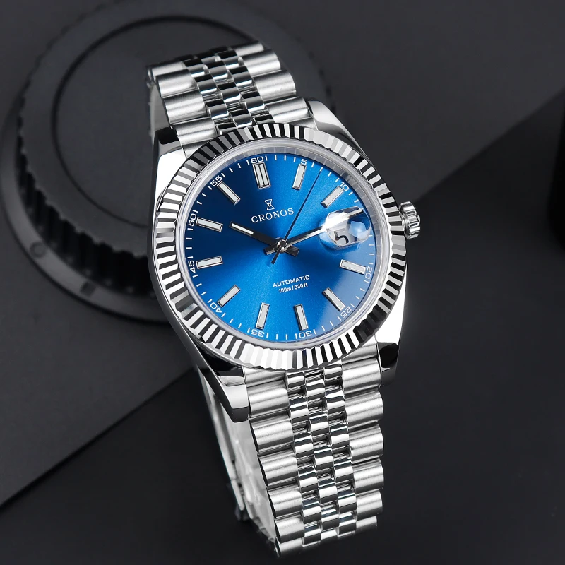 Cronos DateJ Luxury Men Watch Stainless Steel 5 Links Bracelet PT5000 Miyot 9015 100m Water Resistant Sapphire L6046M