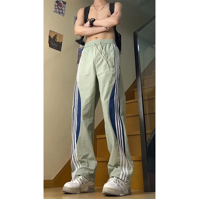 

Summer Qui Dry Casual Pants Men's Trendy Brand Tee Stripe Loose Straight American Sports Workwear Paratrooper Trousers