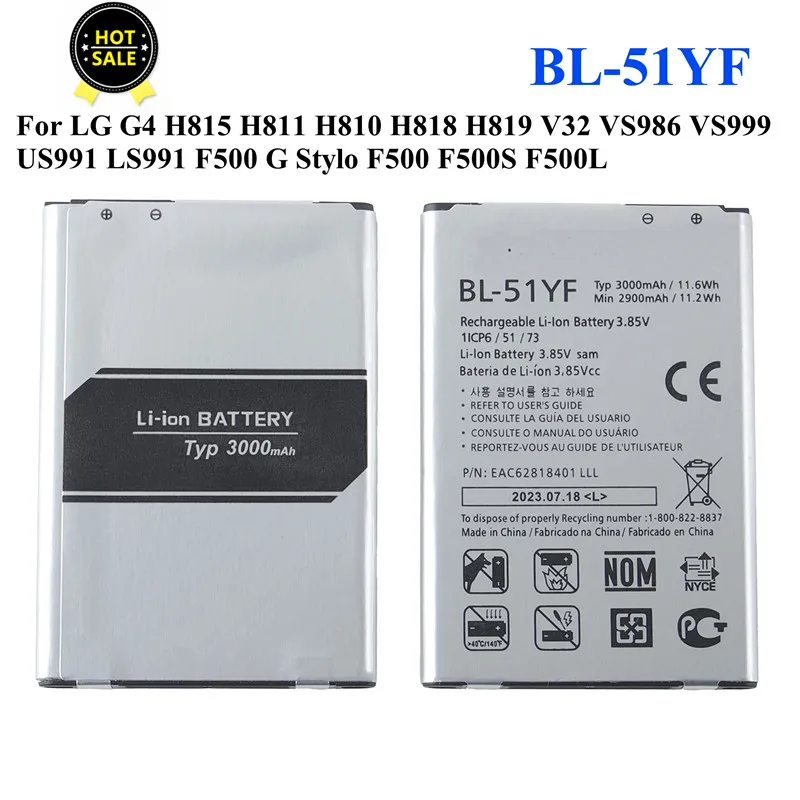 New Battery BL51YF BL-51YF Battery For LG G4 H815 H811 H810 H818 H819 V32 VS986 VS999 US991 LS991 F500 G Stylo F500 F500S F500L