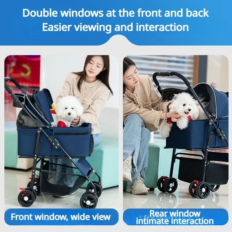 Foldable Pet Stroller for Small/Medium Cats/Dogs Strolling Cart Lightweight Detachable Car Bag with Breathable Mesh Cup Holder