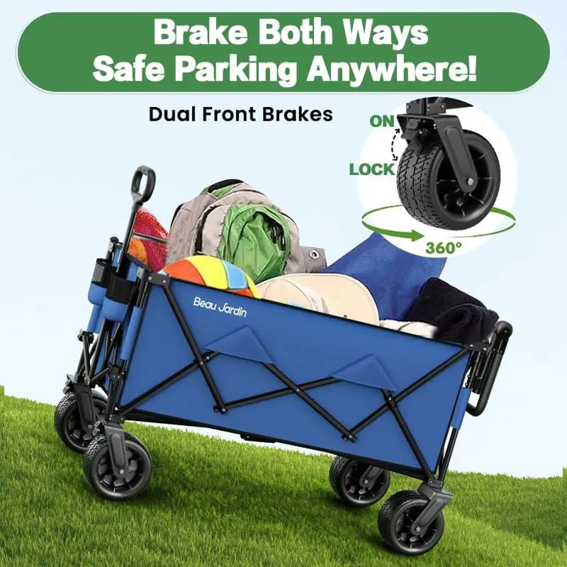 Folding Push Pull Beach Wagon Cart with All Terrain Wheels, 500 lbs Capacity, Collapsible for Camping Sports Garden