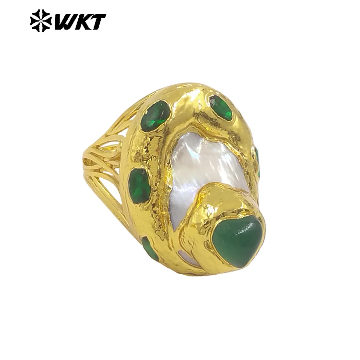 

WT-MPR141 Popular Nice Green Jade Natural Pearl Larimar Popular Design US7 Ring For Women Daily ACC