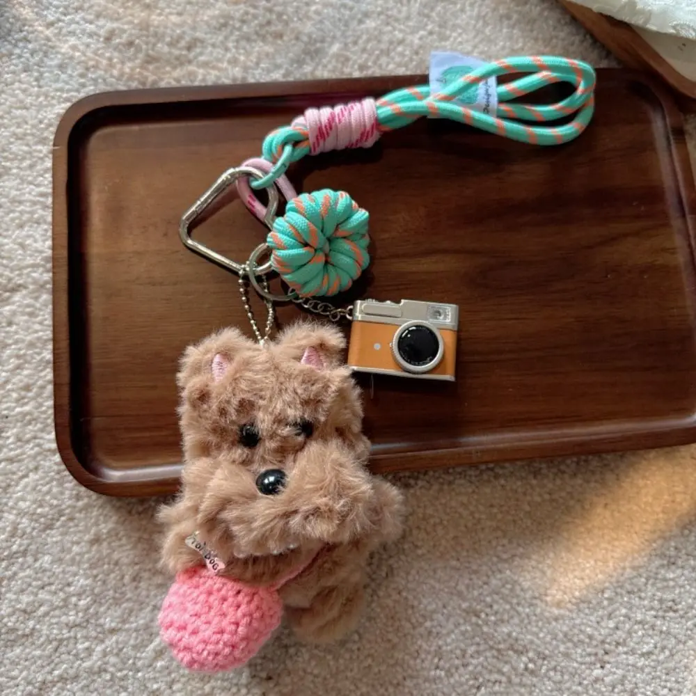 

Soft Cartoon Plush Dog Keychain Camera Pearl Plush Dolls Bag Hanging Funny Car Keyring Friend