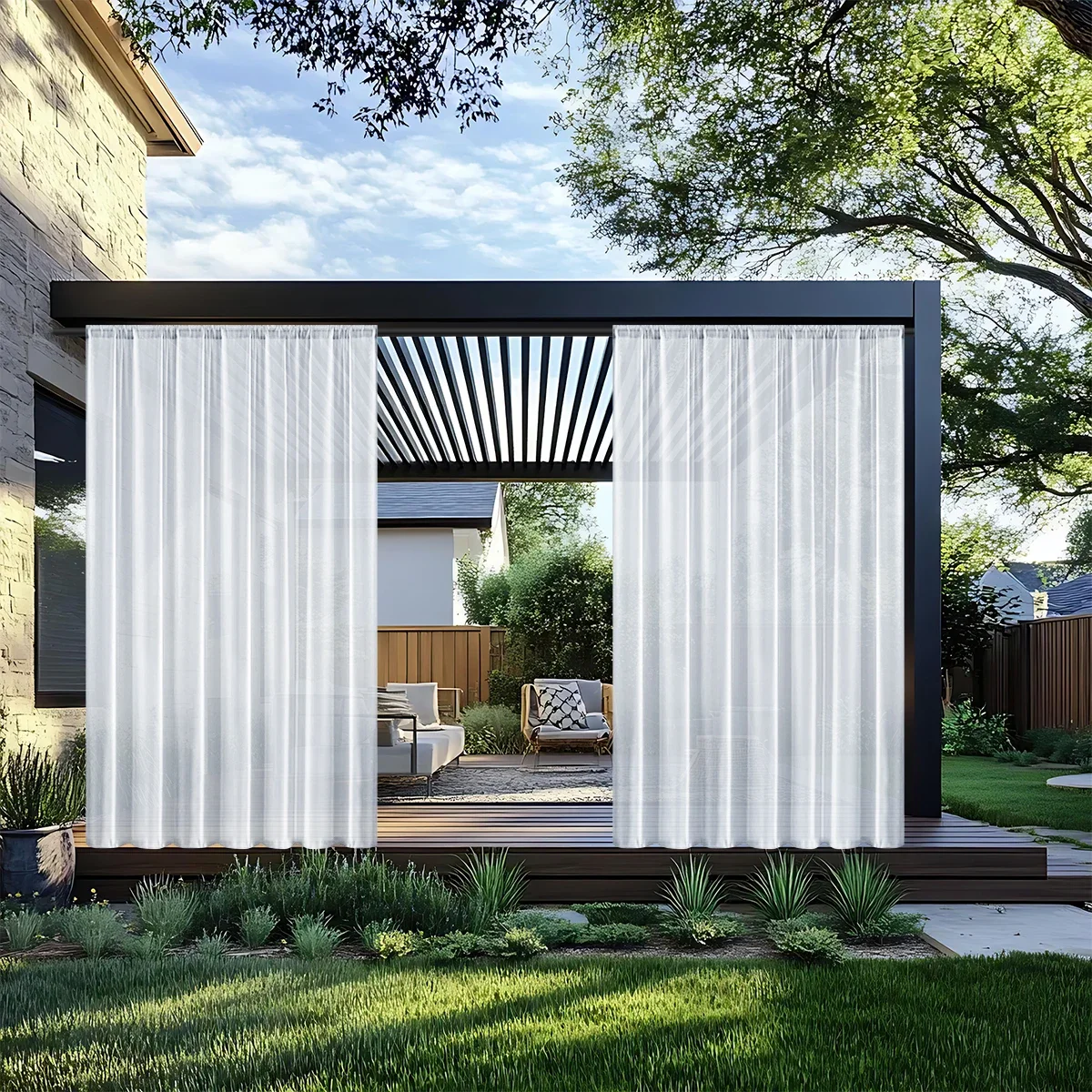 Rideau extérieur imperméable moderne 1 pièce, écran de fenêtre solide, rideaux transparents pour vitrine de balcon de terrasse, rideaux d'été