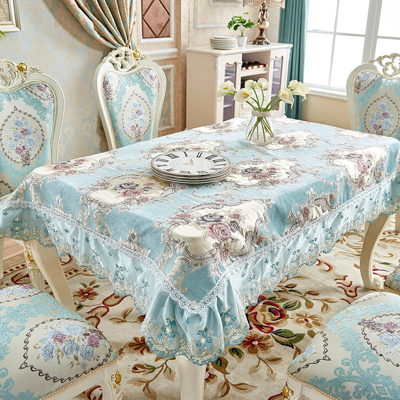 European Floral Jacquard Tablecloth Luxury Embroidery Rectangle Table Cover Dustproof Dining Table Cloth Banquet Home Decoration