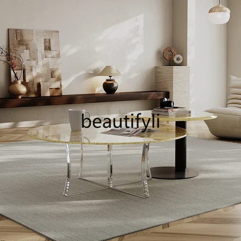 Italian acrylic coffee table transparent suspended household small apartment wired glass coffee table