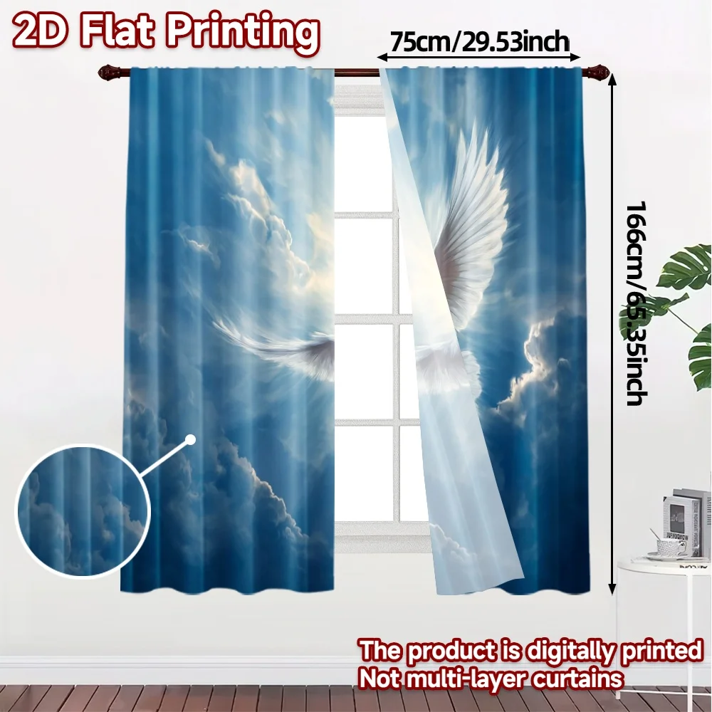 2pcs, 2D FLAT PRINTING Curtains (Without Rod) Heavenly Dove Modern Light Filtering Curtains Durable Polyester Curtains