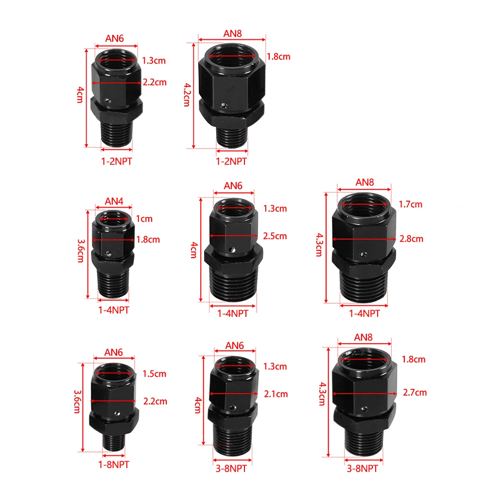 4AN 6AN 8AN Female Flare Swivel to 1/4 NPT 1/2NPT 1/8 NPT 3/8NPT Male Adapter Fitting Union Straight Aluminum