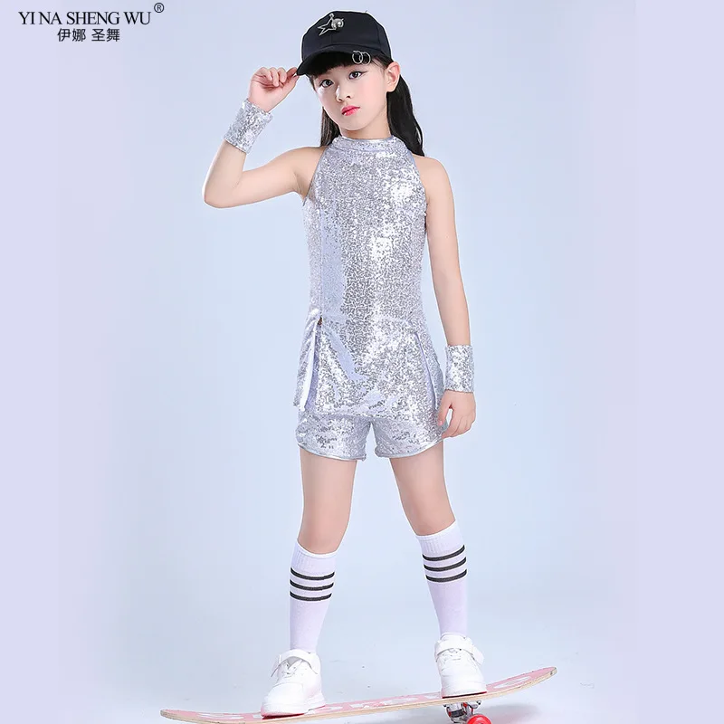 Children\'s Day Jazz Dance Costumes Hip-hop Street Dance Performance Sequined Sleeveless Suits Modern Dance Costumes Boys Girls