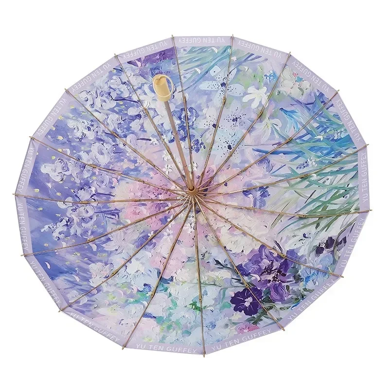 

16-Bone 3-Fold Colored Coating Oil-Painted Umbrella Sun Protection and UV Protection Retro Foldable Sun & Rain Sun Umbrella