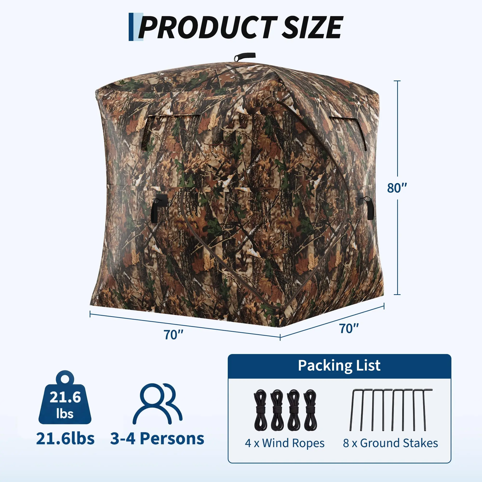 360° See-Through Tracking Blind, Pop-Up Camo Ground Blind with Silent Windows, Brush Loops & Carry Bag, Spacious 2-3 Person Water-Resistant Deer Tracking Tent - Thumbnail 2