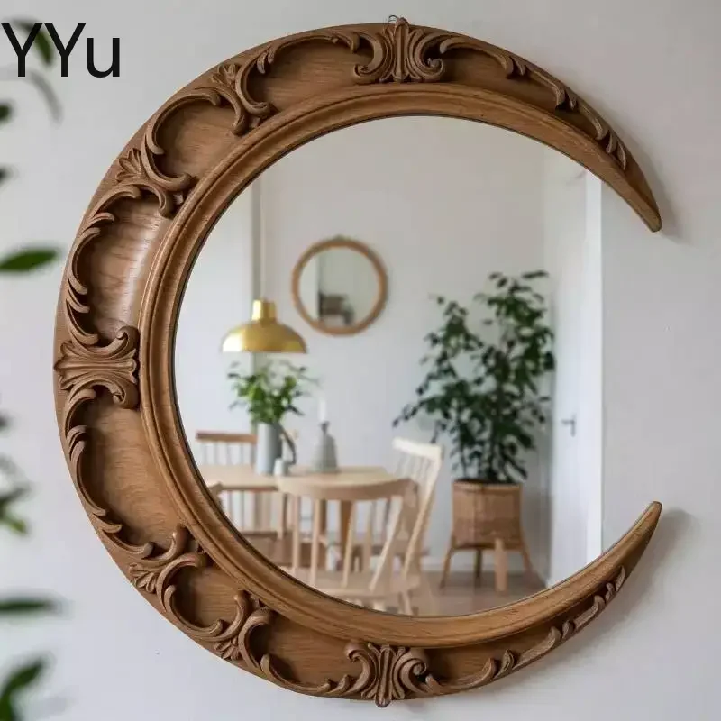 Murale Universal Mirror Vintage Living Room Classic Aesthetic Vanity Wall Art Decoration Luxury Wood Espelho Room Accessories