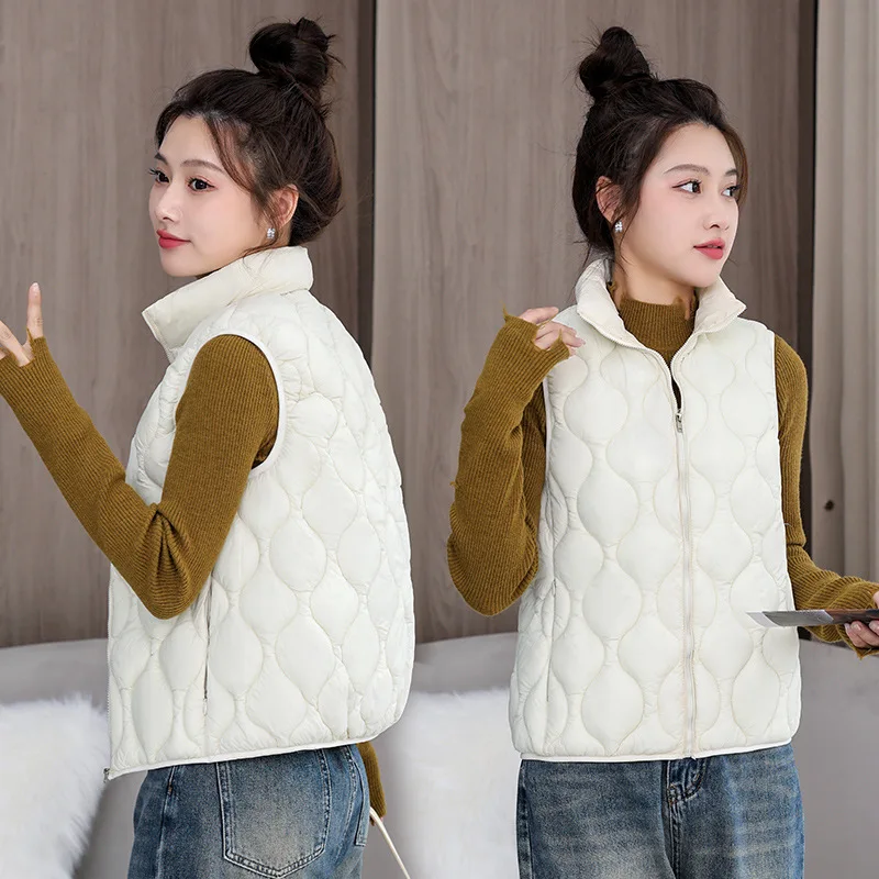 Parkas Vest Coats Women Short Solid Jacket Zipper Pocket Stand Collar Sleeveless Loose Fit Casual Office Lady 2025 Autumn Winter